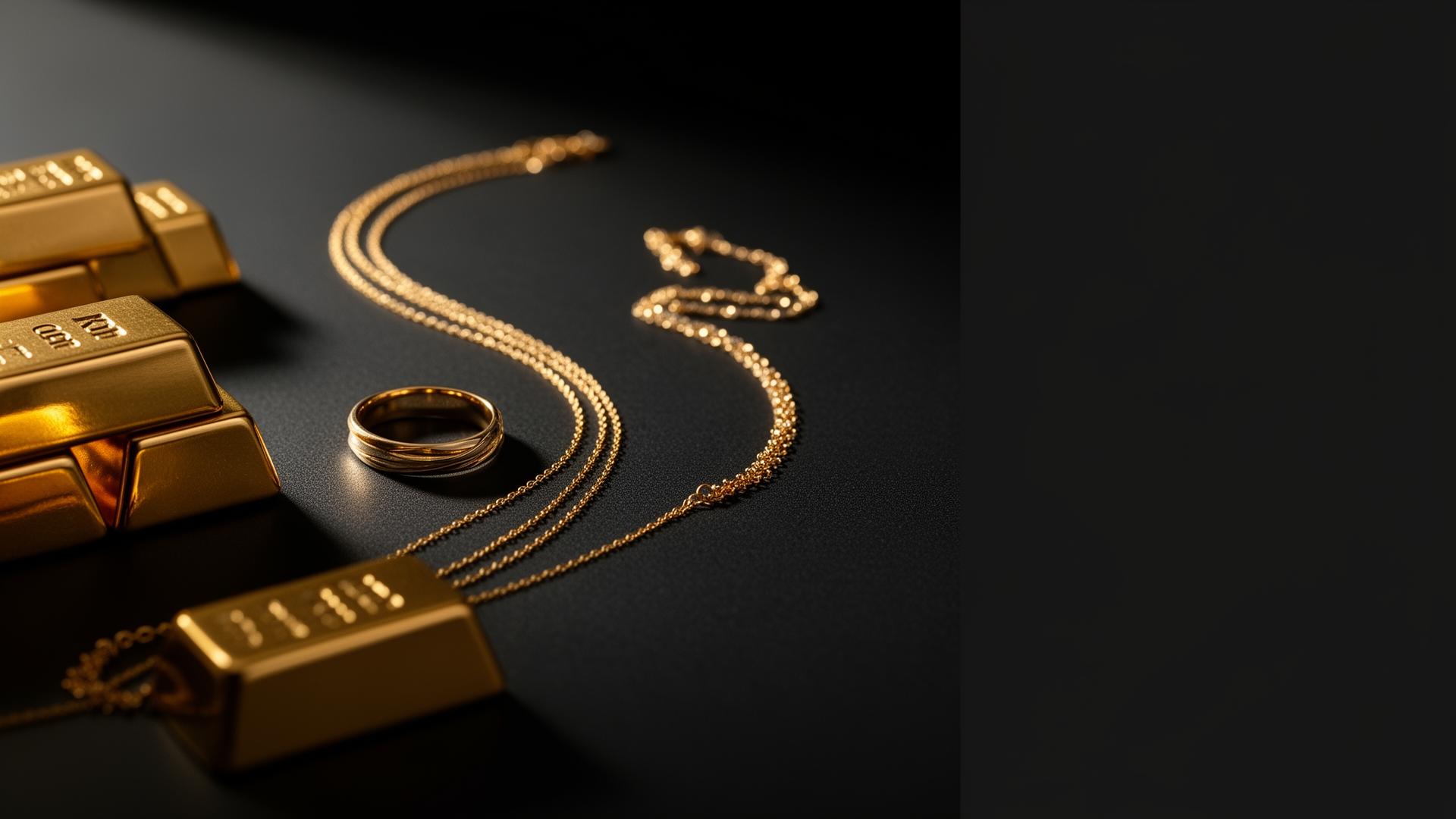 Premium gold jewellery on a black surface